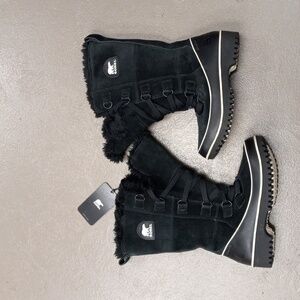 SOREL BLACK WINTER WATERPROOF FAUX FUR BOOTS